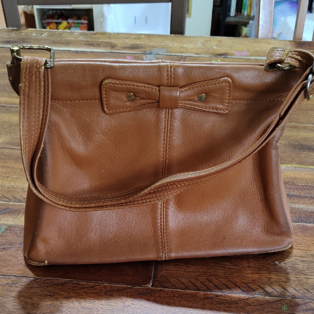 Vintage Brown Faux Leather Frame Bag Purse with Bow Accent